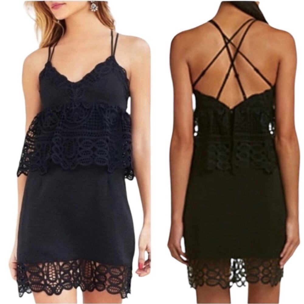 Gianni Bini Monica Lace Peplum Dress Black Size 10 EUC